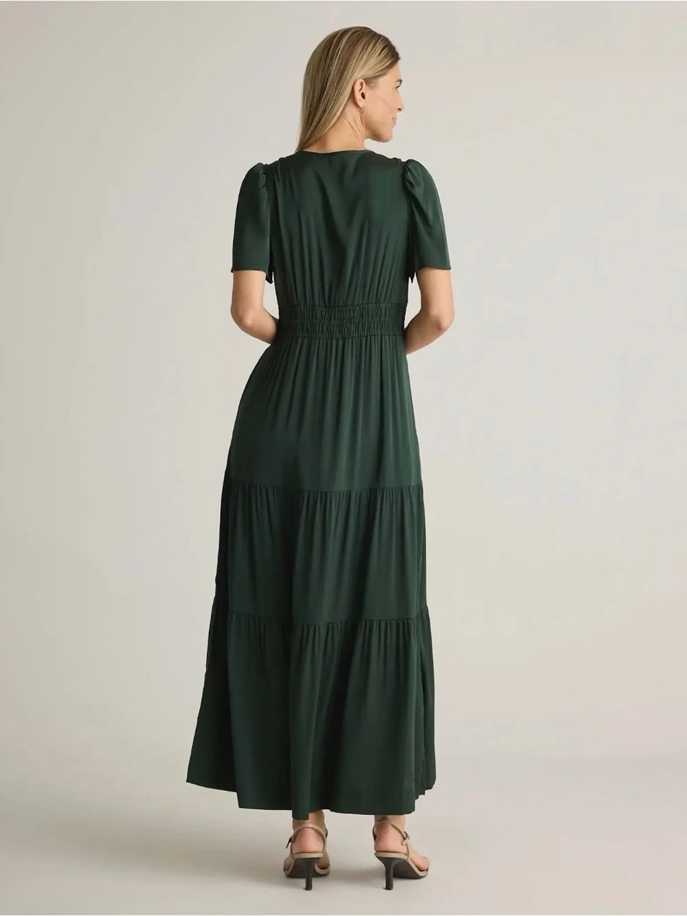 NWOT Quince Forest Green Tiered Silk Maxi Dress Medium - Picture 4 of 5